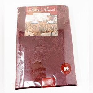 Brand New Autumn Harvest Burgundy Damask Tablecloth 60” x 144”
